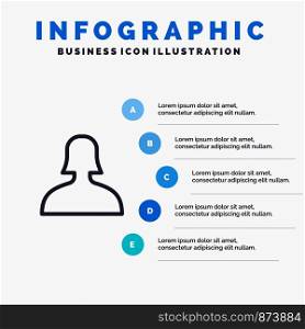 Avatar, Support, Woman Line icon with 5 steps presentation infographics Background