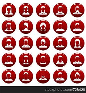 Avatar user icon set. Simple illustration of 25 avatar user vector icons red isolated. Avatar user icon set vetor red