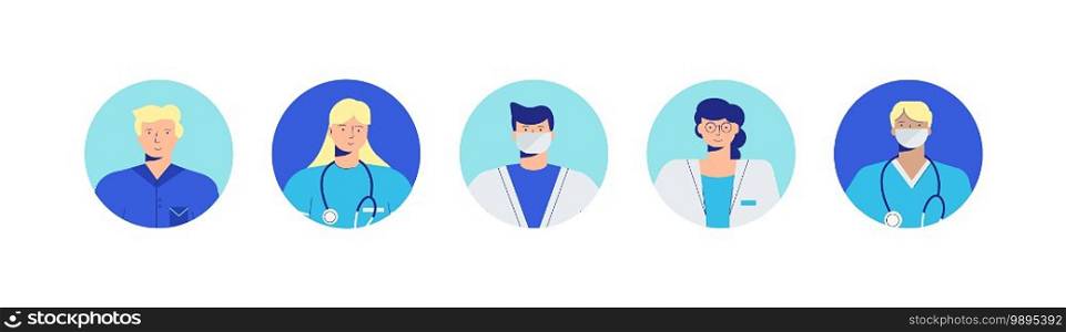 Avatars doctors. Portraits of medical professionals for consultations in social networks and vector online communication with provision first aid.. Avatars doctors. Portraits of medical professionals for consultations in social networks.