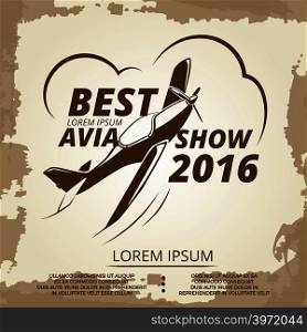Avia show vintage poster design with airplane. Banner vector illustration. Air show poster