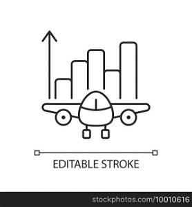Aviation analytics chalk linear icon. Civil aviation management. Company budget optimization. Thin line customizable illustration. Contour symbol. Vector isolated outline drawing. Editable stroke. Aviation analytics chalk linear icon