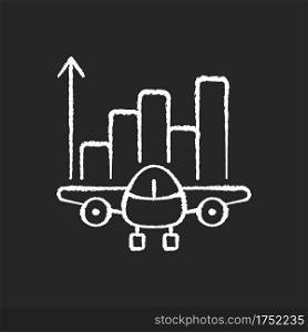 Aviation analytics chalk white icon on black background. Civil aviation management. Service quality improvement. Silhouette symbol on white space. Isolated vector chalkboard illustration. Aviation analytics chalk white icon on black background