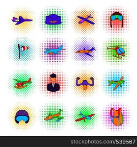 Aviation Icon Set in pop-art style isolated on white background. Aviation Icon Set, pop-art style