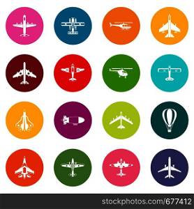 Aviation icons many colors set isolated on white for digital marketing. Aviation icons many colors set
