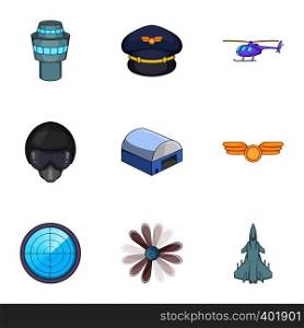 Aviation icons set. Cartoon illustration of 9 viation vector icons for web. Aviation icons set, cartoon style