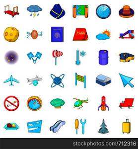 Aviation icons set. Cartoon style of 36 aviation vector icons for web isolated on white background. Aviation icons set, cartoon style