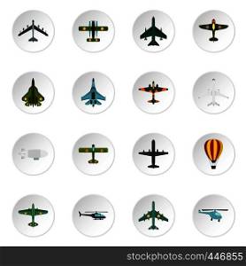 Aviation icons set. Flat illustration of 16 aviation vector icons set illustration. Aviation icons set, flat style