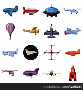 Aviation icons set in cartoon style isolated on white background. Aviation icons set, cartoon style