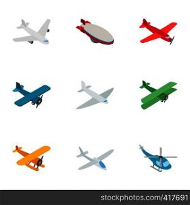 Aviation icons set. Isometric 3d illustration of 9 aviation vector icons for web. Aviation icons, isometric 3d style