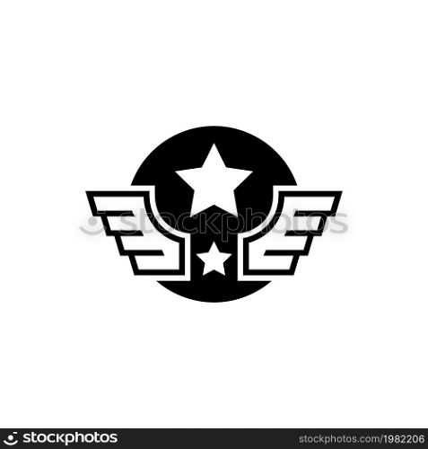 Aviation Military Wings with Star. Flat Vector Icon. Simple black symbol on white background. Aviation Military Wings with Star Flat Vector Icon