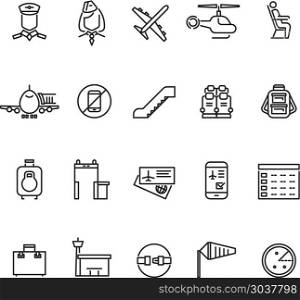Aviation outline vector icons set. Aviation outline vector icons set. Air travel concept icon and illustration baggage and detector metal for air travel