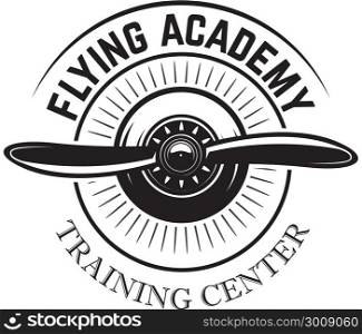 Aviation training center emblem template with retro airplane. Design element for logo, label, emblem, sign. Vector illustration