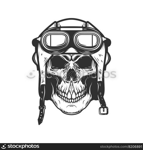 Aviator skull in aviators helmet. Design element for logo, label, sign, emblem. Vector illustration