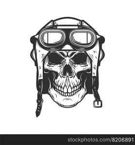 Aviator skull in aviators helmet. Design element for logo, label, sign, emblem. Vector illustration