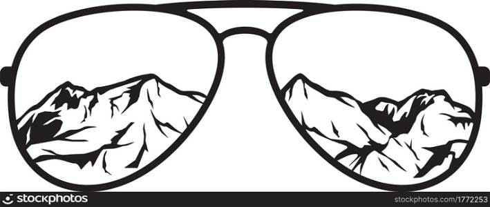 Aviator sunglasses with mountain landscape