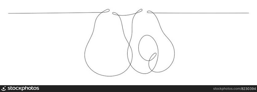 Avocado continuous one line drawing. Hand drawn linear avocado. Vector illustration isolated on white.. Avocado continuous one line drawing.