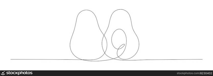 Avocado continuous one line drawing. Hand drawn linear avocado. Vector illustration isolated on white.. Avocado continuous one line drawing.