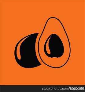 Avocado icon. Orange background with black. Vector illustration.