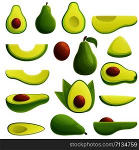 Avocado icons set. Cartoon set of avocado vector icons for web design. Avocado icons set, cartoon style