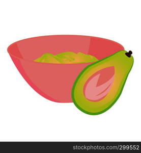 Avocado mashed in a bowl and a half of avocado vector illustration on a white background isolated