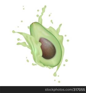 Avocado realistic 3d fruit with splashing. Vector illustration eps 10.