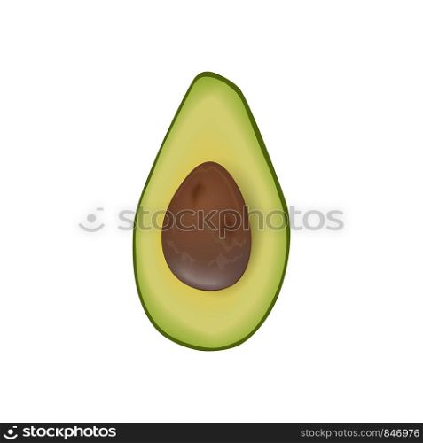 Avocado ripe raw halved fruit with seed. Persea americana exotic. Green peel. Juicy, isolated on white background. Super food, cosmetology, health care, for prints, labels, web. vector illustration.. Avocado ripe raw halved fruit with seed. Persea americana exotic. Green peel. Juicy, isolated on white background