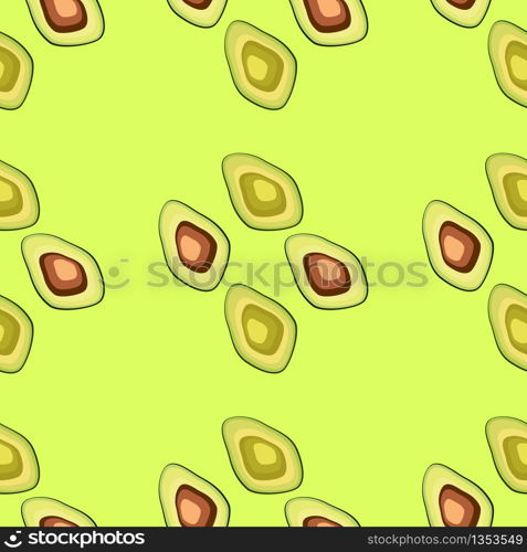 Avocado seamless pattern on background. Whole and cut avocado