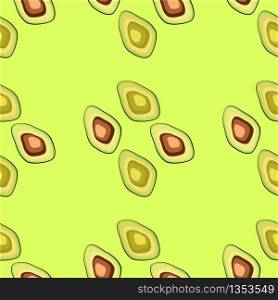 Avocado seamless pattern on background. Whole and cut avocado