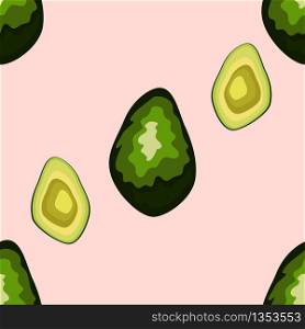 Avocado seamless pattern on background. Whole and cut avocado