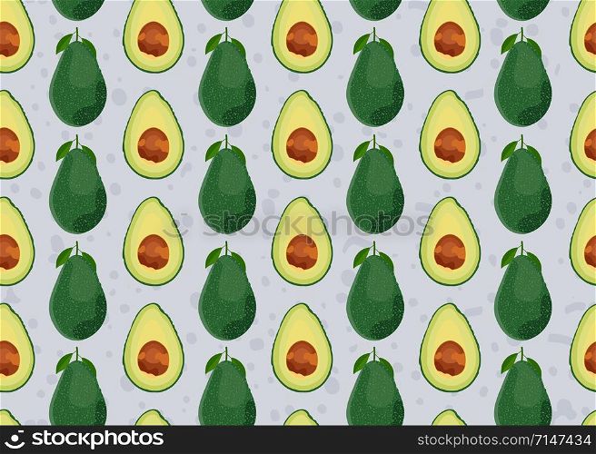 Avocado seamless pattern on gray background, Fruits vector illustration