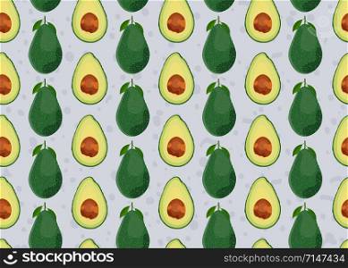 Avocado seamless pattern on gray background, Fruits vector illustration