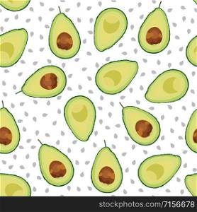 Avocado seamless pattern sliced on white background, Fruits vector illustration