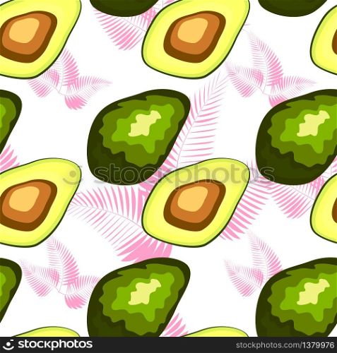 Avocado seamless pattern with tropical leaves of palm tree, background. Avocado seamless pattern with tropical leaves of palm tree, background.