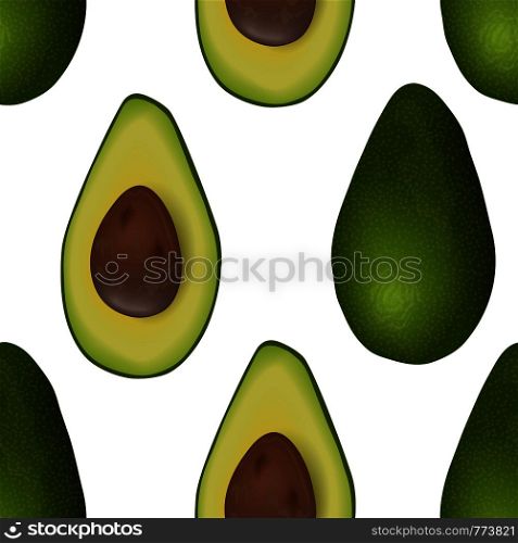 Avocado seamless vector pattern ripe raw fruit. Persea americana exotic whole and halved. seed. Juicy flesh. background. Super food, cosmetology, health care, for prints, textile, web, wrapping. Avocado seamless vector pattern ripe raw fruit. Persea americana exotic whole and halved. seed.