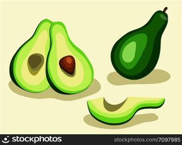 Avocado Vegetable Set. Vector Illustration