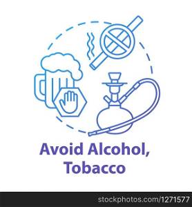 Avoid alcohol and tobacco concept icon. Influenza help. Give up cigarette. Refuse beer. Stop addiction. Healthcare idea thin line illustration. Vector isolated outline RGB color drawing