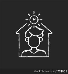 Avoid being out during day chalk white icon on dark background. Staying inside during heat wave. Sun heat from 11 am to 1 pm. Extremely hot weather. Isolated vector chalkboard illustration on black. Avoid being out during day chalk white icon on dark background