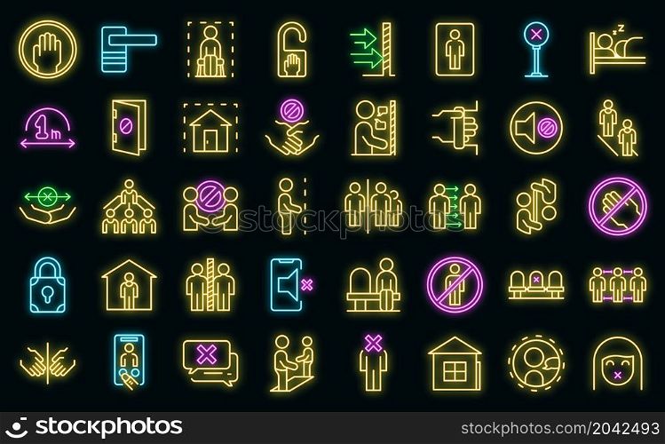 Avoid contact icons set outline vector. Handle touch. Door surface. Avoid contact icons set vector neon