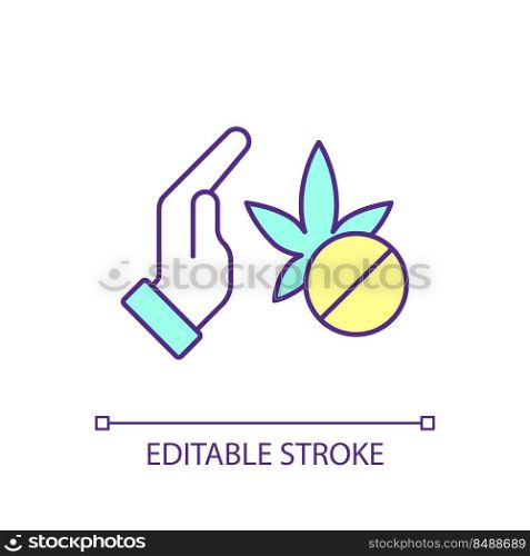Avoid drugs usage RGB color icon. Substance use disorder. Chemical and organic narcotics. Isolated vector illustration. Simple filled line drawing. Editable stroke. Arial font used. Avoid drugs usage RGB color icon