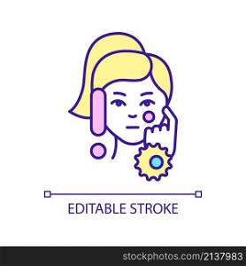 Avoid face touching RGB color icon. Prevent infection spreading. Skincare routine. Beauty and health. Isolated vector illustration. Simple filled line drawing. Editable stroke. Arial font used. Avoid face touching RGB color icon