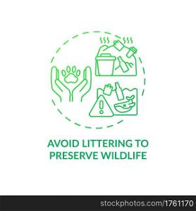Avoid littering to preserve wildlife concept icon. Sustainable tour tips. People damaging local ecosystems environment idea thin line illustration. Vector isolated outline RGB color drawing. Avoid littering to preserve wildlife concept icon