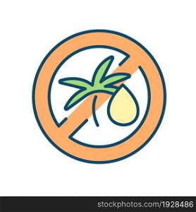Avoid palm tree oil RGB color icon. Reducing food preservatives intake. Minimizing processed foods. Excessive consumption risk. Isolated vector illustration. Simple filled line drawing. Avoid palm tree oil RGB color icon