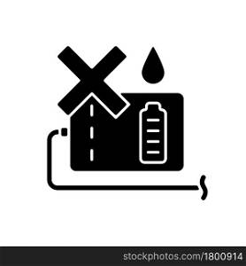 Avoid rain and wet locations black glyph manual label icon. Preventing moisture. Using protective case. Silhouette symbol on white space. Vector isolated illustration for product use instructions. Avoid rain and wet locations black glyph manual label icon