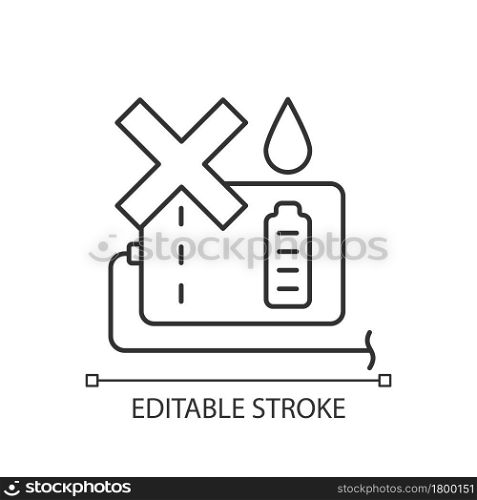 Avoid rain and wet locations linear manual label icon. Moisture risk. Thin line customizable illustration. Contour symbol. Vector isolated outline drawing for product use instructions. Editable stroke. Avoid rain and wet locations linear manual label icon