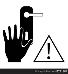 Avoid touching door knob surface icon. no door knob touching sign. COVID-19 prevention. flat style.
