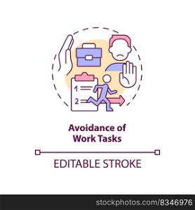 Avoidance of work task concept icon. Refraining from completing job duties abstract idea thin line illustration. Isolated outline drawing. Editable stroke. Arial, Myriad Pro-Bold fonts used . Avoidance of work task concept icon