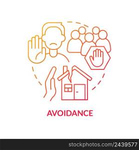 Avoidance red gradient concept icon. Keep away from trauma related causes. Criteria for PTSD abstract idea thin line illustration. Isolated outline drawing. Myriad Pro-Bold font used. Avoidance red gradient concept icon
