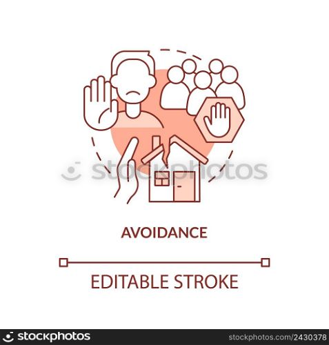 Avoidance terracotta concept icon. Trauma related causes. Criteria for PTSD abstract idea thin line illustration. Isolated outline drawing. Editable stroke. Arial, Myriad Pro-Bold fonts used. Avoidance terracotta concept icon