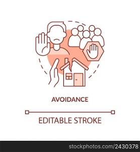 Avoidance terracotta concept icon. Trauma related causes. Criteria for PTSD abstract idea thin line illustration. Isolated outline drawing. Editable stroke. Arial, Myriad Pro-Bold fonts used. Avoidance terracotta concept icon