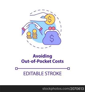 Avoiding out of pocket costs concept icon. Corporate insurance abstract idea thin line illustration. Isolated outline drawing. Editable stroke. Roboto-Medium, Myriad Pro-Bold fonts used. Avoiding out of pocket costs concept icon